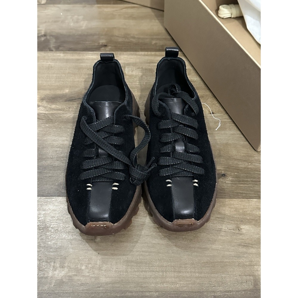 Feit Women's Sz EU 35 US 5 Latex Low Walker Black Suede Made In Italy NIB
